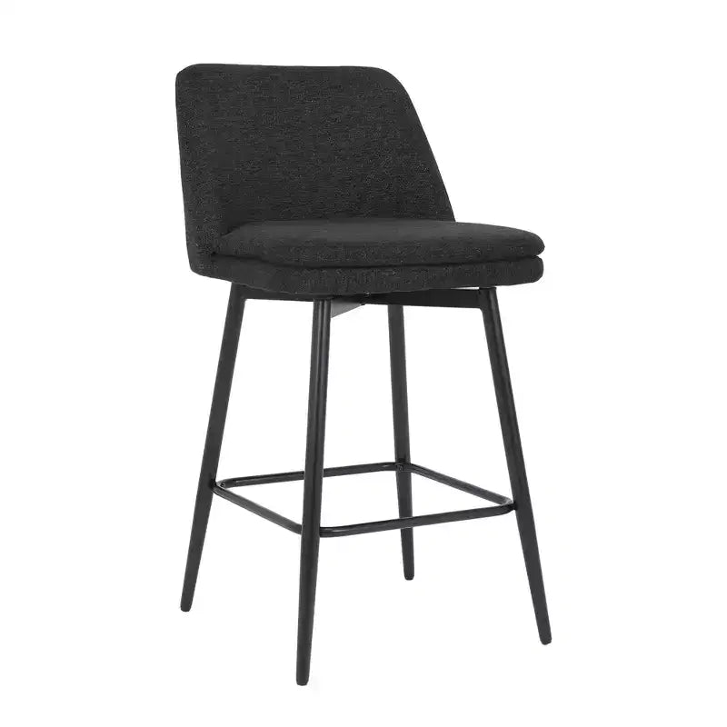 MAYEERTY Set of 2 Counter Height Swivel Bar Stools 360 Swivel Upholstered 25.6in Seat Height Linen Cloth Black for Kitchen Island Pub