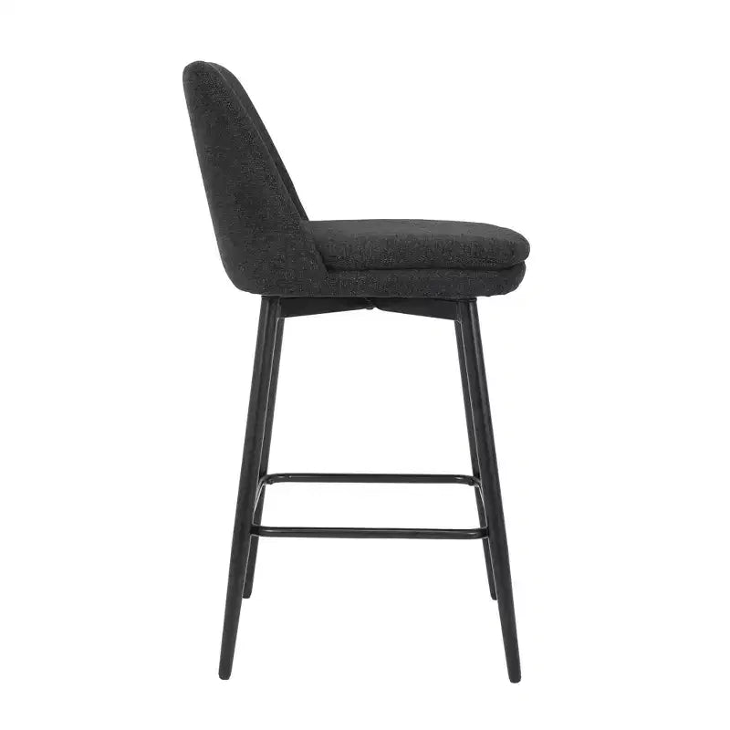 MAYEERTY Set of 2 Counter Height Swivel Bar Stools 360 Swivel Upholstered 25.6in Seat Height Linen Cloth Black for Kitchen Island Pub