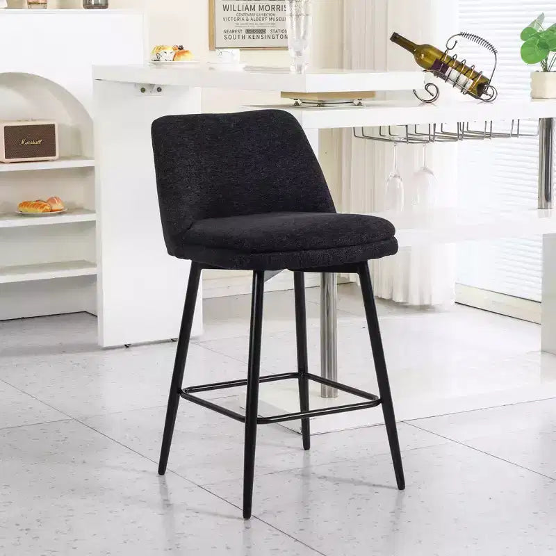 MAYEERTY Set of 2 Counter Height Swivel Bar Stools 360 Swivel Upholstered 25.6in Seat Height Linen Cloth Black for Kitchen Island Pub