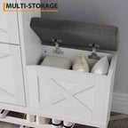 Shoe Cabinet with 2 Flip-Drawers & Storage Bench, Farmhouse Wood Freestanding Shoe Rack with 2 Hooks & Bottom Shelf for Entryway, Living Room
