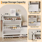 Shoe Cabinet with 2 Flip-Drawers & Storage Bench, Farmhouse Wood Freestanding Shoe Rack with 2 Hooks & Bottom Shelf for Entryway, Living Room