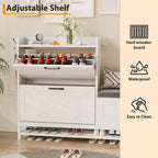 Shoe Cabinet with 2 Flip-Drawers & Storage Bench, Farmhouse Wood Freestanding Shoe Rack with 2 Hooks & Bottom Shelf for Entryway, Living Room