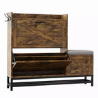Shoe Cabinet with 2 Flip-Drawers & Storage Bench, Farmhouse Wood Freestanding Shoe Rack with 2 Hooks & Bottom Shelf for Entryway, Living Room