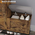 Shoe Cabinet with 2 Flip-Drawers & Storage Bench, Farmhouse Wood Freestanding Shoe Rack with 2 Hooks & Bottom Shelf for Entryway, Living Room