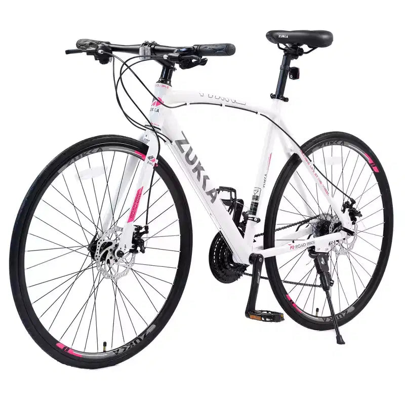 NAYSAYE Bicycle 24 Speed Hybrid Bike Disc Brakes Aluminum Frame for Men and Women for City Cycling, White, 67.32*14.56*39.37