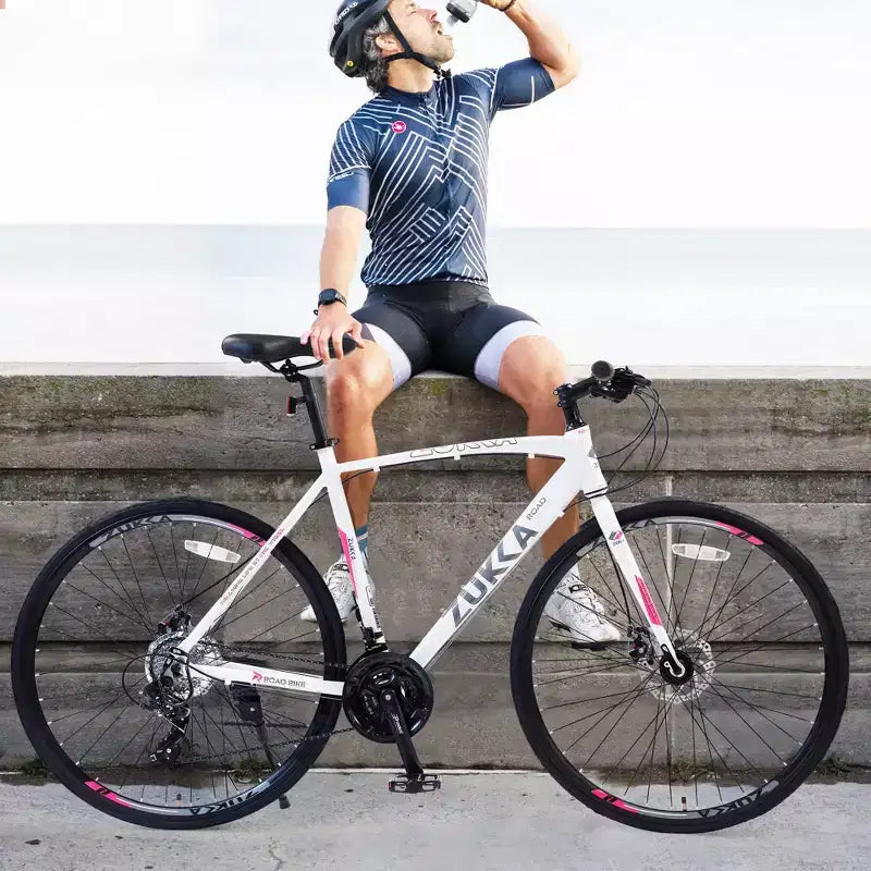 Bicicletta ibrida NAYSAYE 24 velocità, freni a disco, telaio in alluminio per uomo e donna per il ciclismo in città, bianco, 67.32*14.56*39.37
