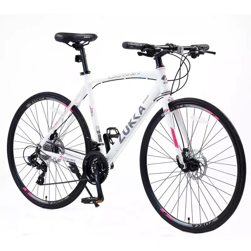Bicicletta ibrida NAYSAYE 24 velocità, freni a disco, telaio in alluminio per uomo e donna per il ciclismo in città, bianco, 67.32*14.56*39.37