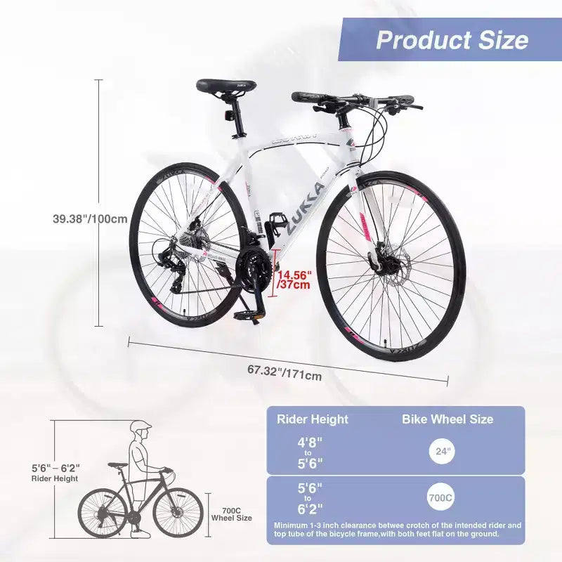 Bicicletta ibrida NAYSAYE 24 velocità, freni a disco, telaio in alluminio per uomo e donna per il ciclismo in città, bianco, 67.32*14.56*39.37
