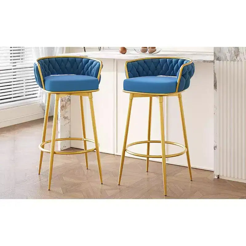MAYEERTY Set of 2 Swivel Counter Height Bar Stools 31in Bar Height Hand Woven Blue for Kitchen Island