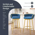 MAYEERTY Set of 2 Swivel Counter Height Bar Stools 31in Bar Height Hand Woven Blue for Kitchen Island