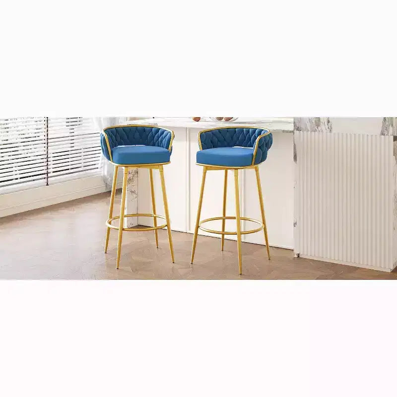 MAYEERTY Set of 2 Swivel Counter Height Bar Stools 31in Bar Height Hand Woven Blue for Kitchen Island
