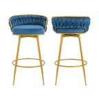 MAYEERTY Set of 2 Swivel Counter Height Bar Stools 31in Bar Height Hand Woven Blue for Kitchen Island