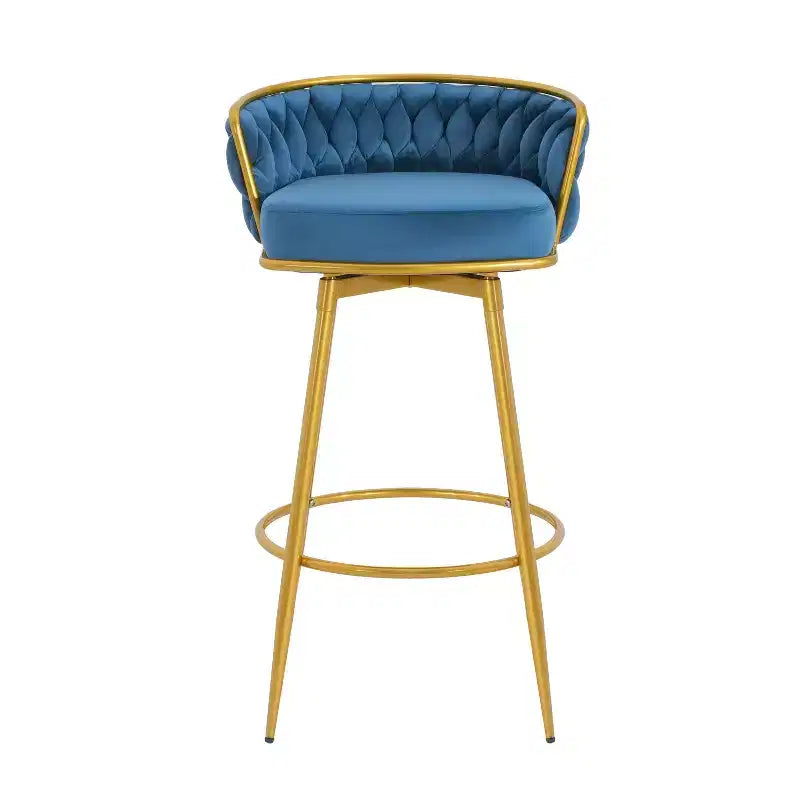 MAYEERTY Set of 2 Swivel Counter Height Bar Stools 31in Bar Height Hand Woven Blue for Kitchen Island