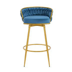MAYEERTY Set of 2 Swivel Counter Height Bar Stools 31in Bar Height Hand Woven Blue for Kitchen Island