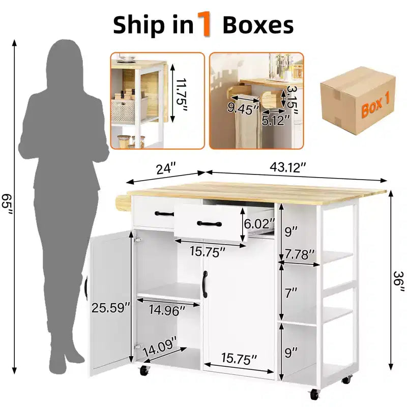 Kitchen Islands Carts On Wheels with Wood Top Rolling Cart with Storage Drawer, 2-Door Cabinet,Foldable Leaf,Mobile Workstation for Kitchen,Bar,Black