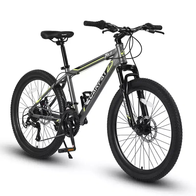 NAYSAYE Bicycle 24 Inch Mountain Bike 21 Speeds Steel Frame for Boys and Girls for Off Road Adventures, Gray, 56.3*7.88*28.35
