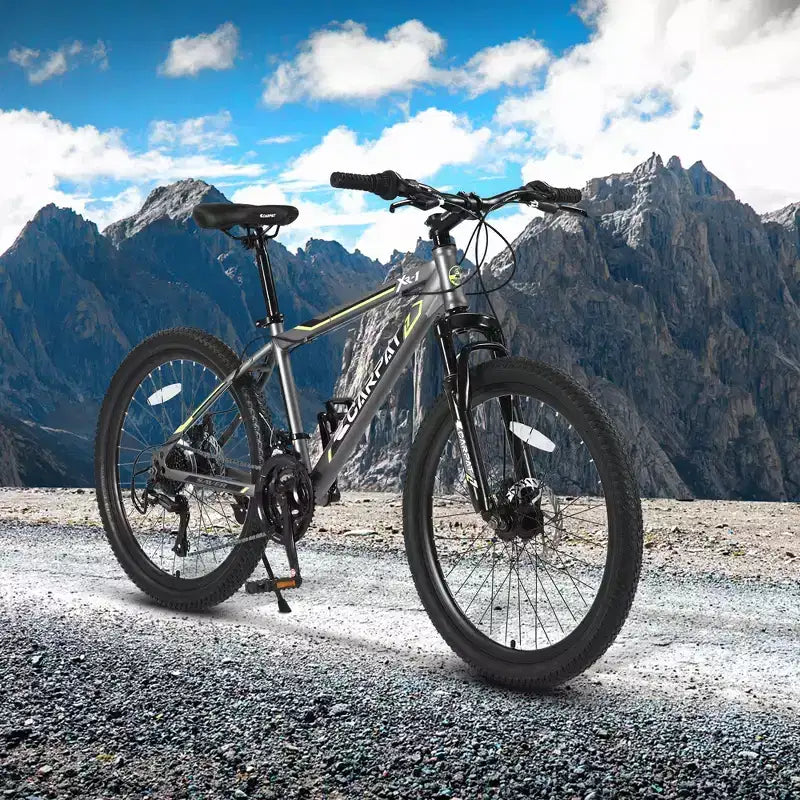 NAYSAYE Bicicletta Mountain Bike da 24 pollici, 21 velocità, telaio in acciaio per ragazzi e ragazze per avventure fuoristrada, grigio, 56.3*7.88*28.35