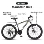 NAYSAYE Bicicletta Mountain Bike da 24 pollici, 21 velocità, telaio in acciaio per ragazzi e ragazze per avventure fuoristrada, grigio, 56.3*7.88*28.35