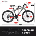 NAYSAYE Bicicletta Mountain Bike da 24 pollici, 21 velocità, telaio in acciaio per ragazzi e ragazze per avventure fuoristrada, grigio, 56.3*7.88*28.35