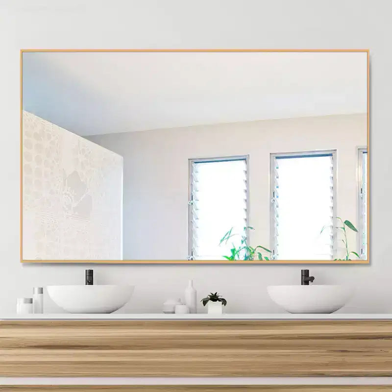 PexFix 51x31 Specchio Rettangolare a Figura Intera con Bordo Sottile in Alluminio ad Angolo Retto - Senza Supporto
