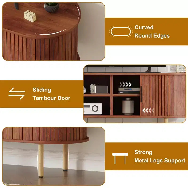 TV Stand, Modern TV Console Table with Storage Compartment and Sliding Door, Gaming Entertainment Center with Cabinet for Living Room, Bedroom