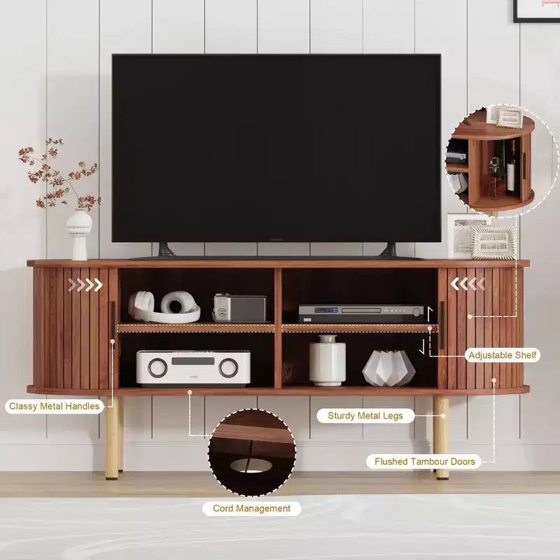 TV Stand, Modern TV Console Table with Storage Compartment and Sliding Door, Gaming Entertainment Center with Cabinet for Living Room, Bedroom
