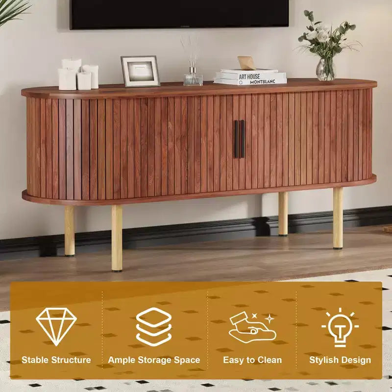 TV Stand, Modern TV Console Table with Storage Compartment and Sliding Door, Gaming Entertainment Center with Cabinet for Living Room, Bedroom