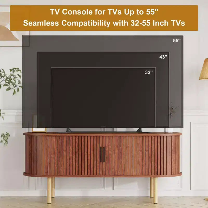 TV Stand, Modern TV Console Table with Storage Compartment and Sliding Door, Gaming Entertainment Center with Cabinet for Living Room, Bedroom