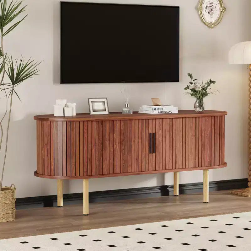 TV Stand, Modern TV Console Table with Storage Compartment and Sliding Door, Gaming Entertainment Center with Cabinet for Living Room, Bedroom