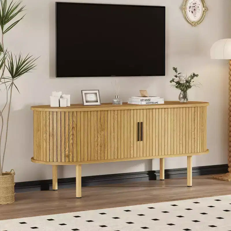 TV Stand, Modern TV Console Table with Storage Compartment and Sliding Door, Gaming Entertainment Center with Cabinet for Living Room, Bedroom