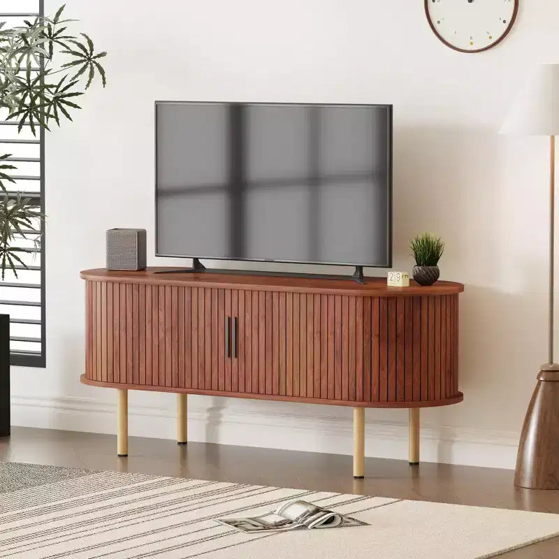 TV Stand, Modern TV Console Table with Storage Compartment and Sliding Door, Gaming Entertainment Center with Cabinet for Living Room, Bedroom