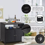 Tavolo da Bar per Esterni con 2 Ante e Ripiano, Mobiletto Contenitore in Vimini per Patio, Acciaio Verniciato a Polvere, Rattan Sintetico per Tutte le Stagioni, per Giardino Piscina Patio, Cucina