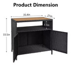 Tavolo da Bar per Esterni con 2 Ante e Ripiano, Mobiletto Contenitore in Vimini per Patio, Acciaio Verniciato a Polvere, Rattan Sintetico per Tutte le Stagioni, per Giardino Piscina Patio, Cucina