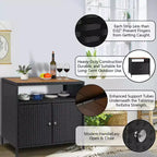 Tavolo da Bar per Esterni con 2 Ante e Ripiano, Mobiletto Contenitore in Vimini per Patio, Acciaio Verniciato a Polvere, Rattan Sintetico per Tutte le Stagioni, per Giardino Piscina Patio, Cucina