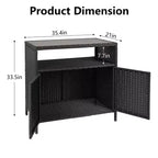 Tavolo da Bar per Esterni con 2 Ante e Ripiano, Mobiletto Contenitore in Vimini per Patio, Acciaio Verniciato a Polvere, Rattan Sintetico per Tutte le Stagioni, per Giardino Piscina Patio, Cucina