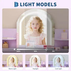 Toeletta Trucchi per Bambini con Specchio Illuminato e Sgabello, Toeletta per Bambine con Libreria, Cassetto Portaoggetti