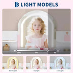 Toeletta Trucchi per Bambini con Specchio Illuminato e Sgabello, Toeletta per Bambine con Libreria, Cassetto Portaoggetti