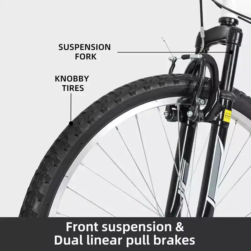 hykolity 26 inch Mountain Bike MTB Outdoor Bicycle Cycling 18 Speed Sport Bikes Trail Off Road Full Suspension for Adult Men Unisex White