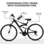 hykolity 27,5 pollici Mountain Bike MTB Bicicletta da Esterno Ciclismo 18 Velocità Bici Sportive Trail Fuoristrada Full Suspension per Adulti Uomo Unisex Nero