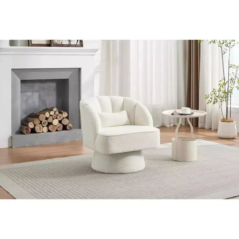 Acekool 360 Swivel Barrel Chair - Plush Teddy Velvet Lounge Chair