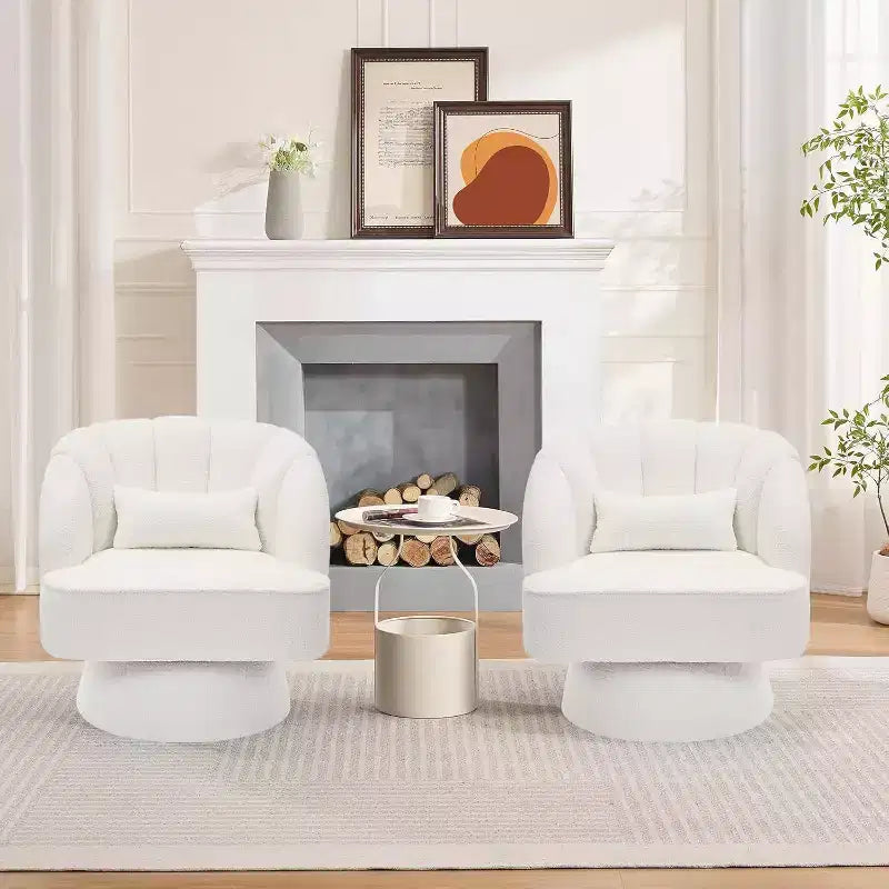 Acekool 360 Swivel Barrel Chair - Plush Teddy Velvet Lounge Chair