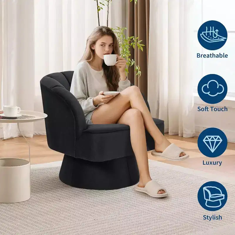 Acekool 360 Swivel Barrel Chair - Plush Teddy Velvet Lounge Chair