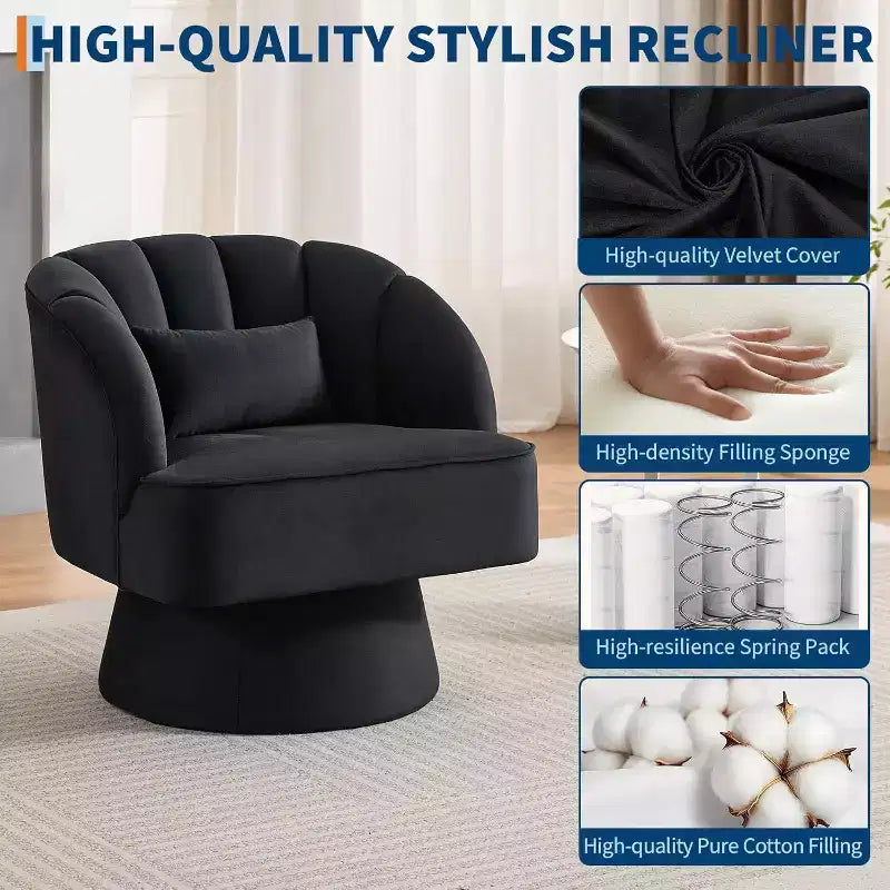 Acekool 360 Swivel Barrel Chair - Plush Teddy Velvet Lounge Chair