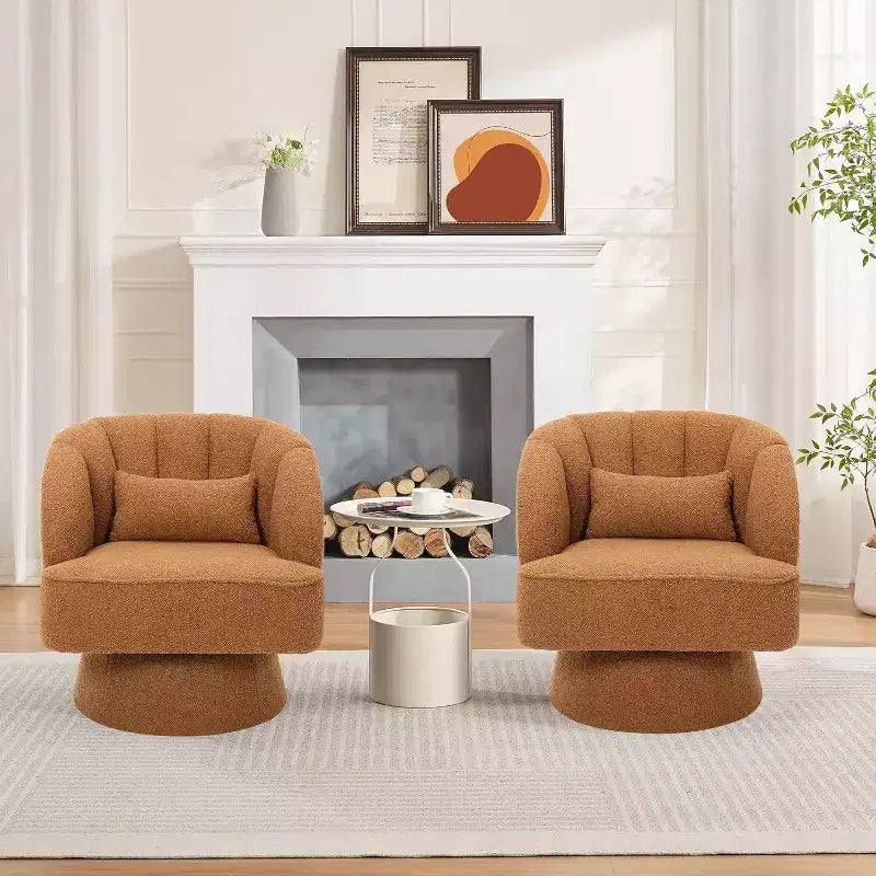 Acekool 360 Swivel Barrel Chair - Plush Teddy Velvet Lounge Chair