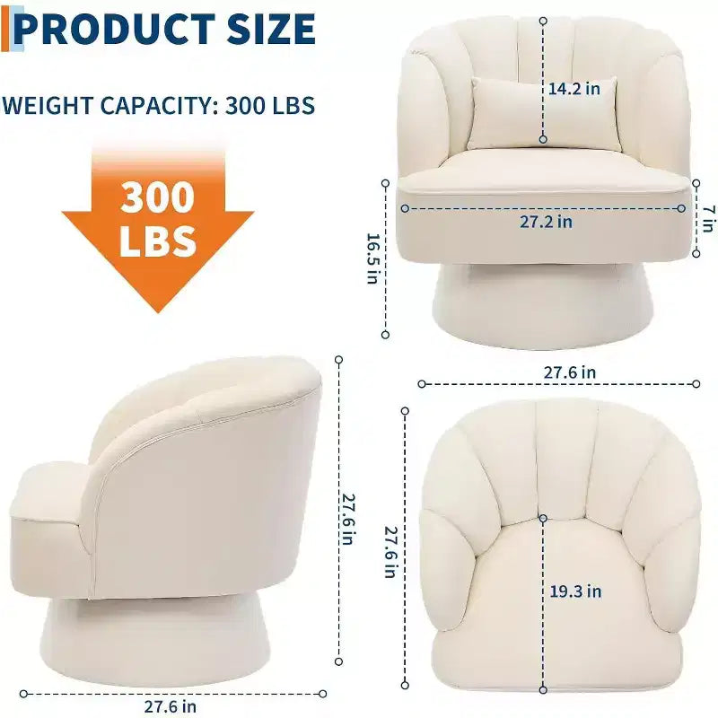 Acekool 360 Swivel Barrel Chair - Plush Teddy Velvet Lounge Chair