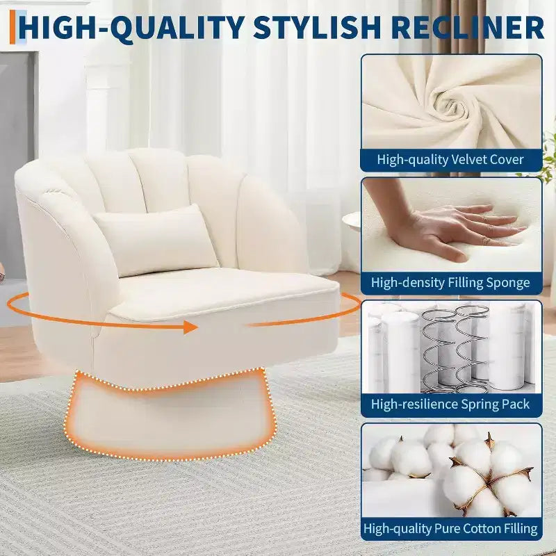 Acekool 360 Swivel Barrel Chair - Plush Teddy Velvet Lounge Chair
