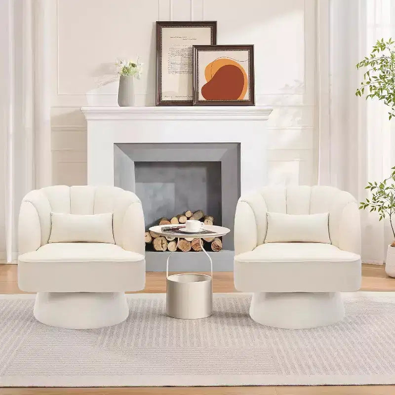 Acekool 360 Swivel Barrel Chair - Plush Teddy Velvet Lounge Chair