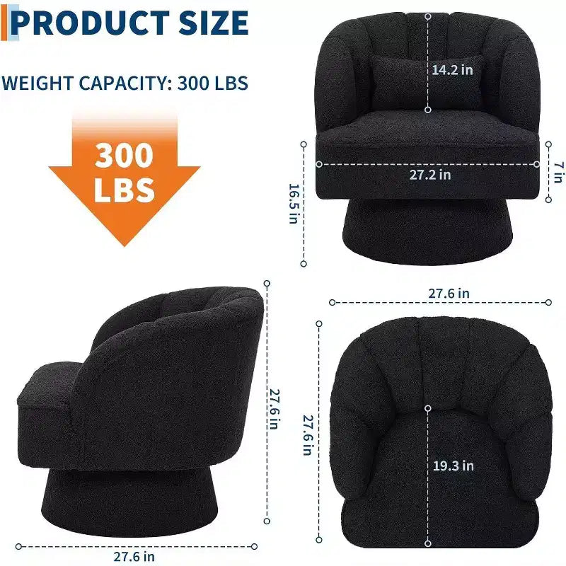 Acekool 360 Swivel Barrel Chair - Plush Teddy Velvet Lounge Chair