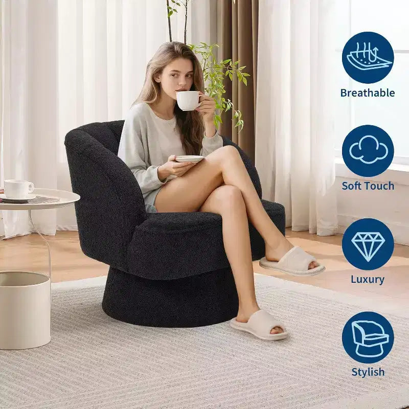 Acekool 360 Swivel Barrel Chair - Plush Teddy Velvet Lounge Chair