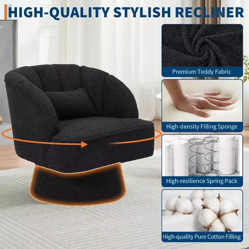 Acekool 360 Swivel Barrel Chair - Plush Teddy Velvet Lounge Chair